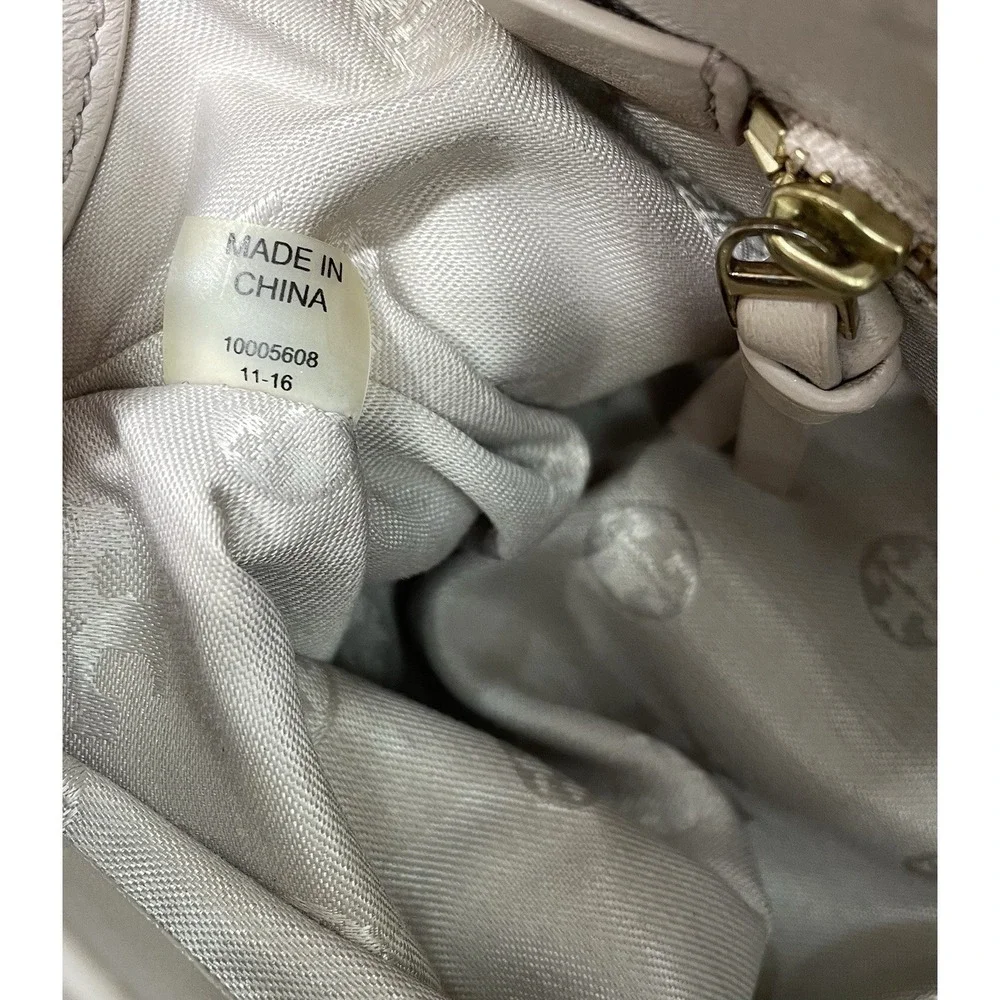 Tory Burch Fleming Open Shoulder Bag Purse Beige Nude Large Soft Leather